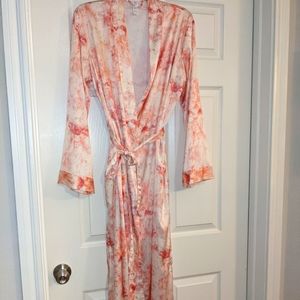 Stars Above satin robe - pink watercolor floral pattern